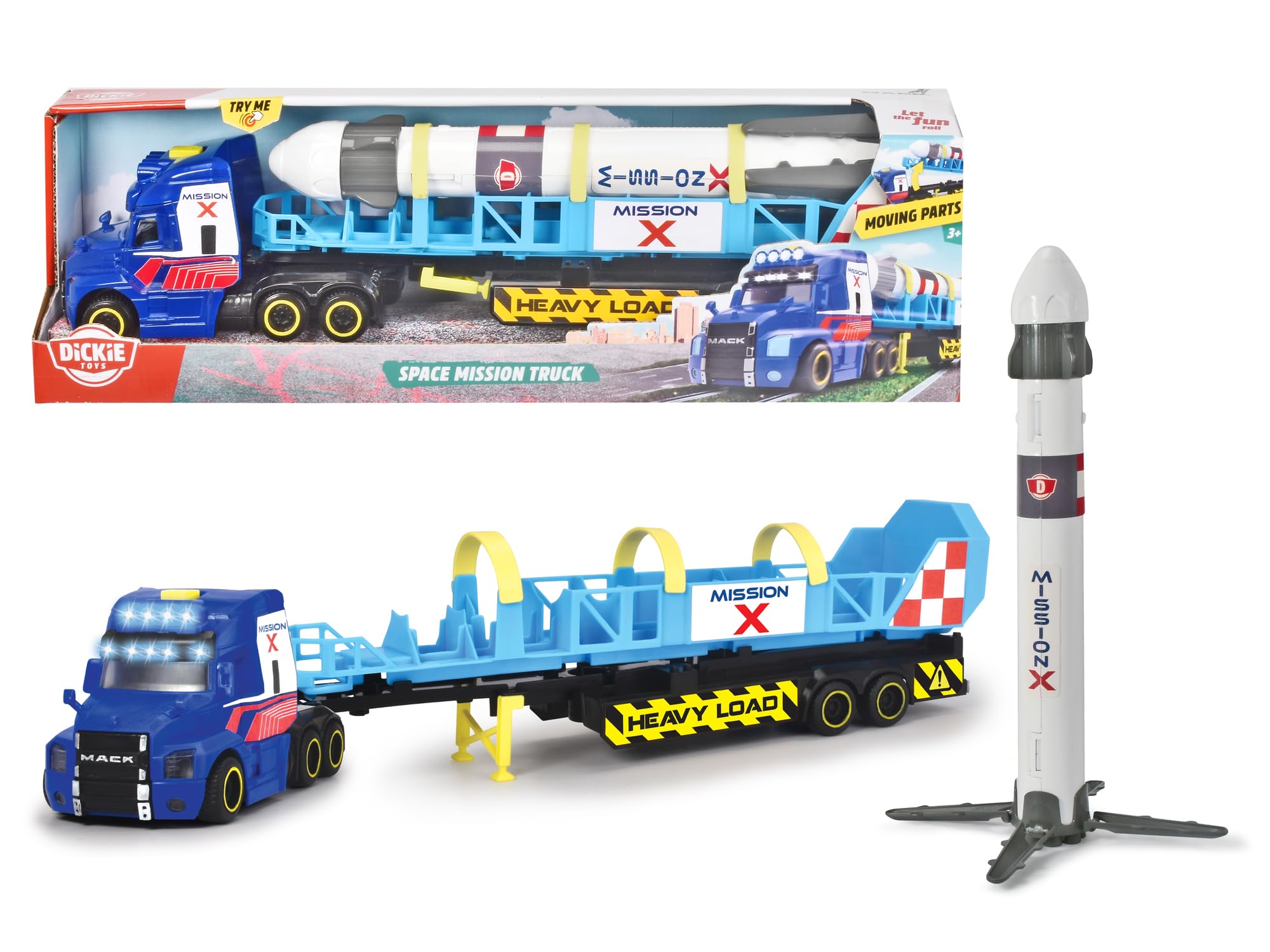 DICKIE Space Mission Truck with Rocket, 30cm toy car for kids