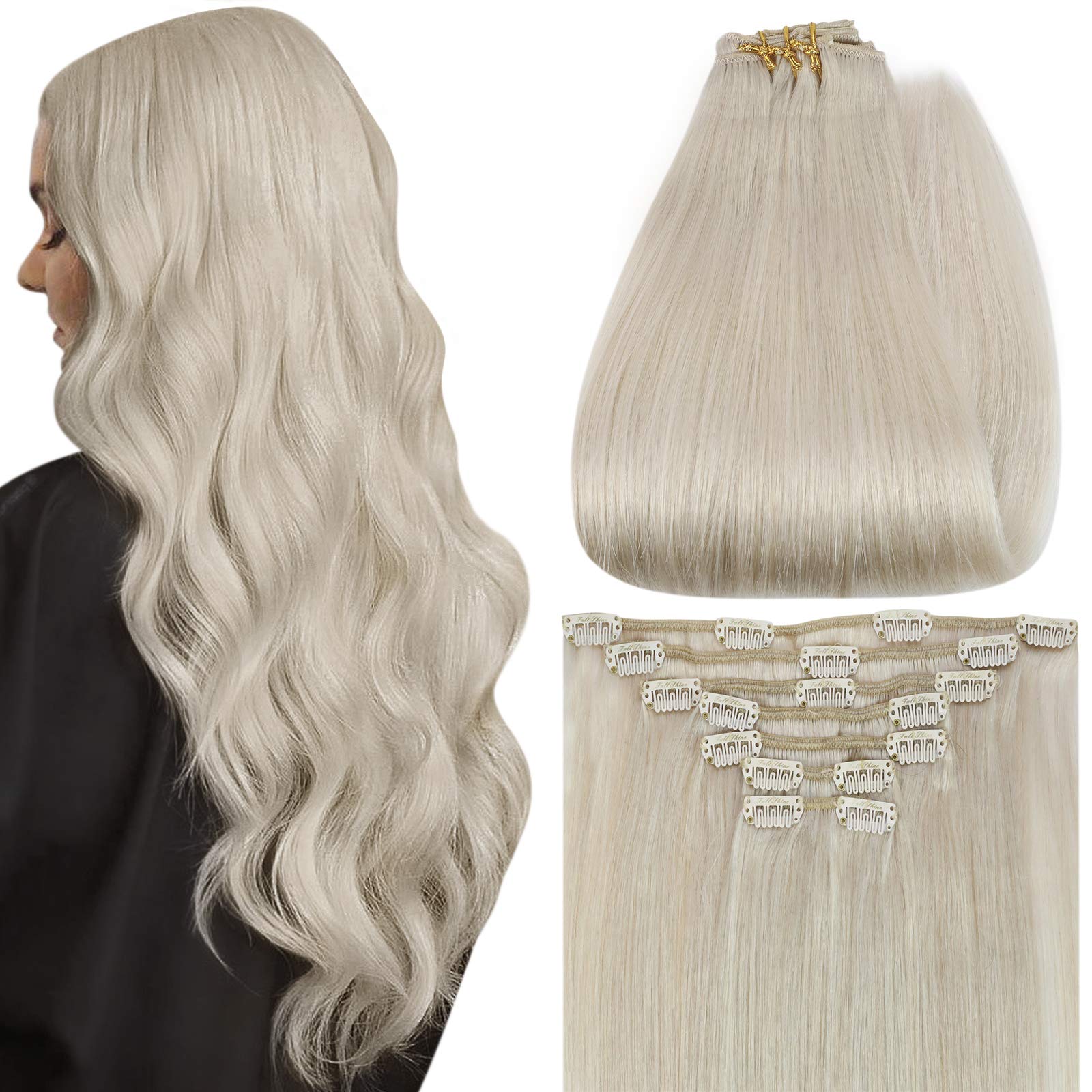 Full Shine Clip In Hair Extensions Blonde Double Weft Clip In Human Hair Extensions 20 Inch Real Hair Extensions Clip In Human Hair Blonde 100 Grams Color 1000 Light Blonde 7 Pcs