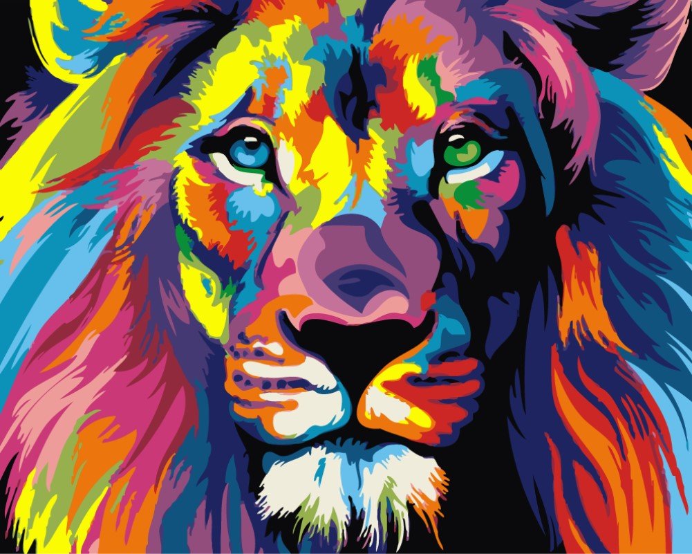 YEESAM ART Paint by Numbers for Adults Beginners Lion Colourful Head 16x20 inch Linen Canvas Acrylic DIY Number Painting Kits Wall Art Decor Gifts