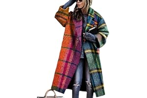 DMOYALA Womens Flannel Peacoat Fall Winter Plus Size Lapel Collar Single Breasted Long Coat S-3XL