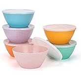 Unbreakable Cereal Bowls with Lids - 28 oz Wheat Straw Fiber Bowls for Cereal or Salad | set of 6 in 6 Assorted Colors, Dishwasher & Microwave Safe