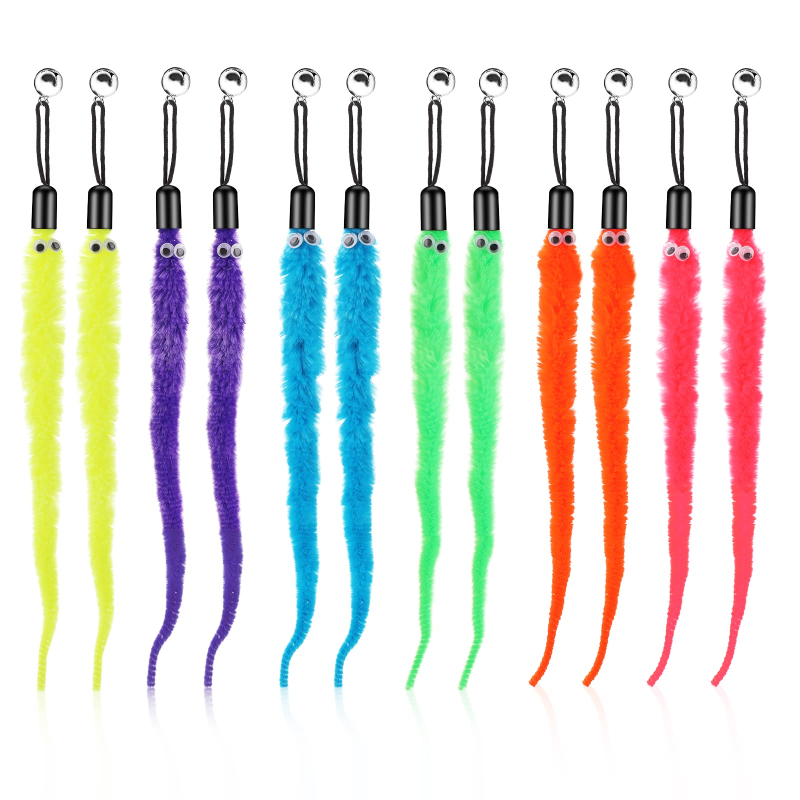 cobee Cat Wand Toy, Worms Toys Replacement with Bells, Replacement Refill Furry Tail Worm Interactive Cat Chaser Toys, Kittens Wand Refills Attachments for Kitten Training Exerciser Accessories(12pcs)