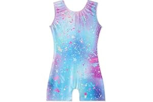 EQSJIU Gymnastics Leotards with Shorts for Girls Unicorn Rainbow Balloon Flower Sparkly Gradient Colors Biketard 1-10 Years
