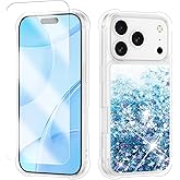 ANSHOW Case Compatible with iPhone 17 Pro Max, Shockproof Clear TPU Phone Glitter Case with 1 Screen Protector, Bling Glitters Case for Women, Blue