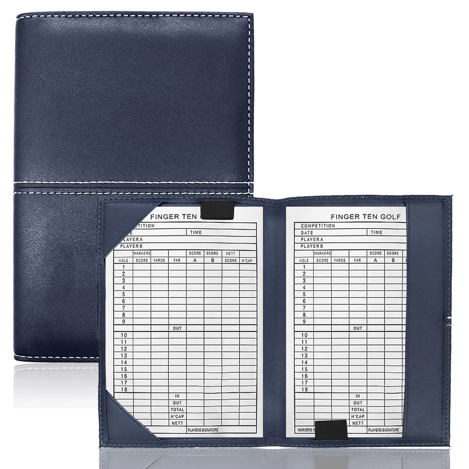 AXKAL Golf Scorecard Score Cards Holder Book Leather Four-leaf Clover Pattern Value Pack, Golf Yardage Books Deluxe Pocket Score Card Covers Gift for Men Women Golfer (Navy)