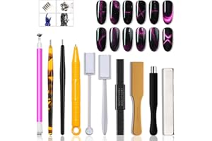 JERCLITY 10 Pieces Cat Eye Magnet for Nails Double-head Flower Design Nail Magnet Pens Magnet Stick Multi-Function Magnet Board 3D Magnetic for Cat Eye Gel Polish DIY Nail Art