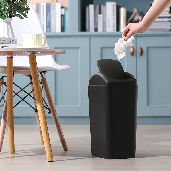 HOOLERRY 4 PCS 3 GALLON/12 LITER SMALL TRASH CAN PLASTIC KITCHEN GARBAGE WITH LID SMALL TRASH BIN FOR BATHROOM OFFICE BEDROOM KITCHEN WASTE OUTDOOR (BLACK)
