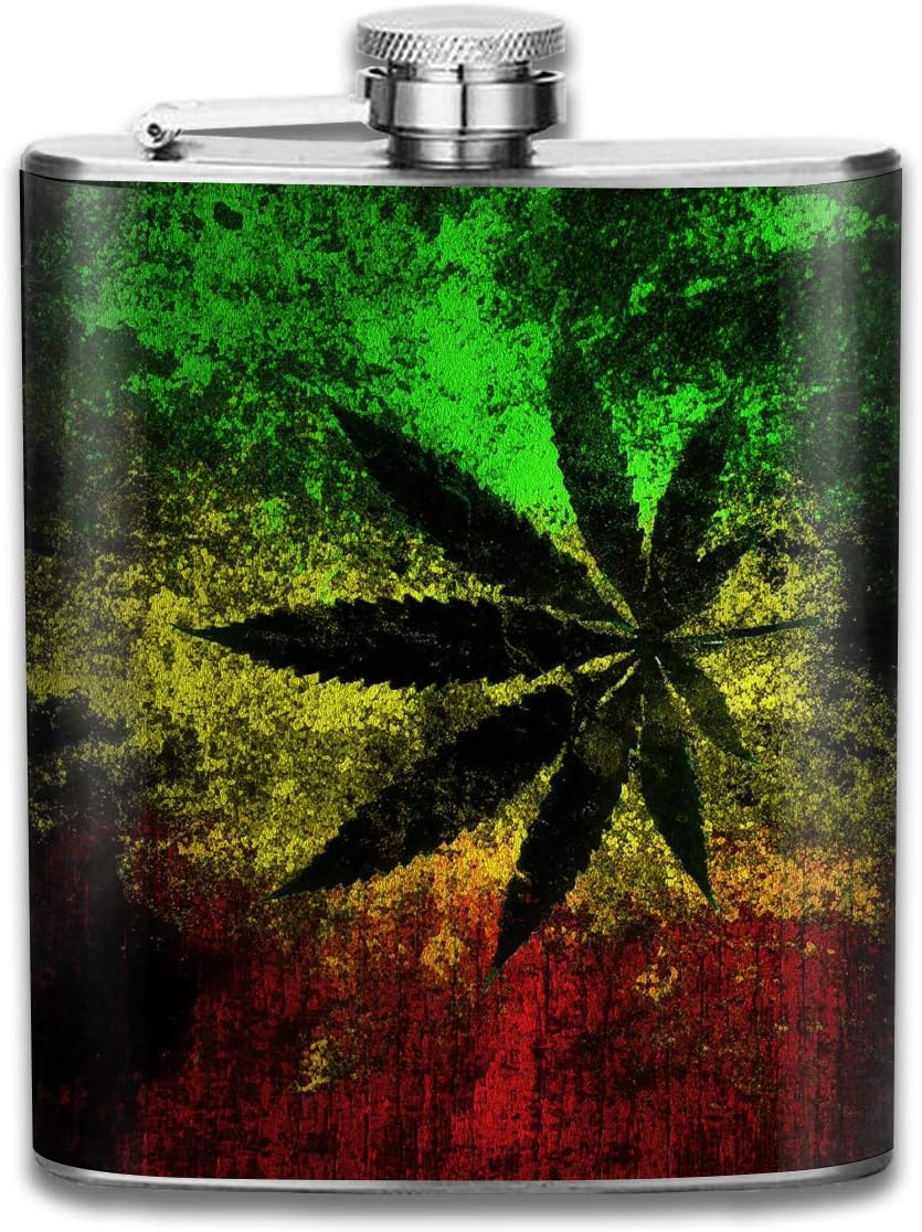 Hip Flask for Liquor 7 Oz Leak Proof Reggae Jamaica Flag Stainless Steel Pocket Flask for Men Alcohol Whiskey
