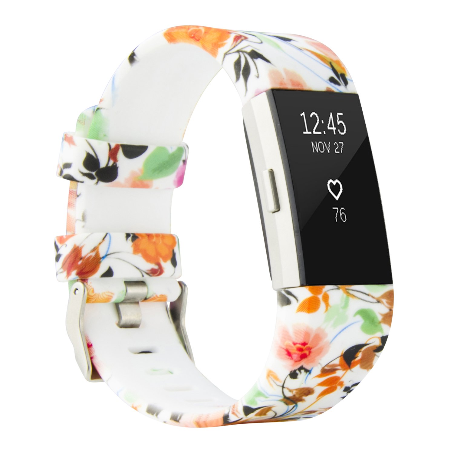 Fitbit Charge 2 Band,Soft Silicone Adjustable Replacement Sport Strap Floral Design Bands with Classic Buckle Fitness Accessory Wristband for Fitbit Charge2 (Pattern-3, Large (Wrist 6.5\