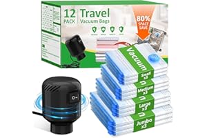 AMZBOSS Vacuum Seal Bags for Clothing Travel, 12 Pack Space Saver Vacuum Storage Bags with Electric Pump,Portable Compression Sealer for Clothes, Blankets, Bedding & Travel Essentials,Good for Luggage Packing
