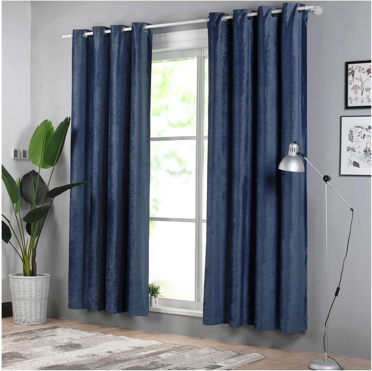 Singinglory Navy Blackout Curtains Pair Soft Chenille 95 Thermal