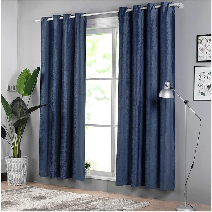 Singinglory Navy Blackout Curtains Pair Soft Chenille 95 Thermal
