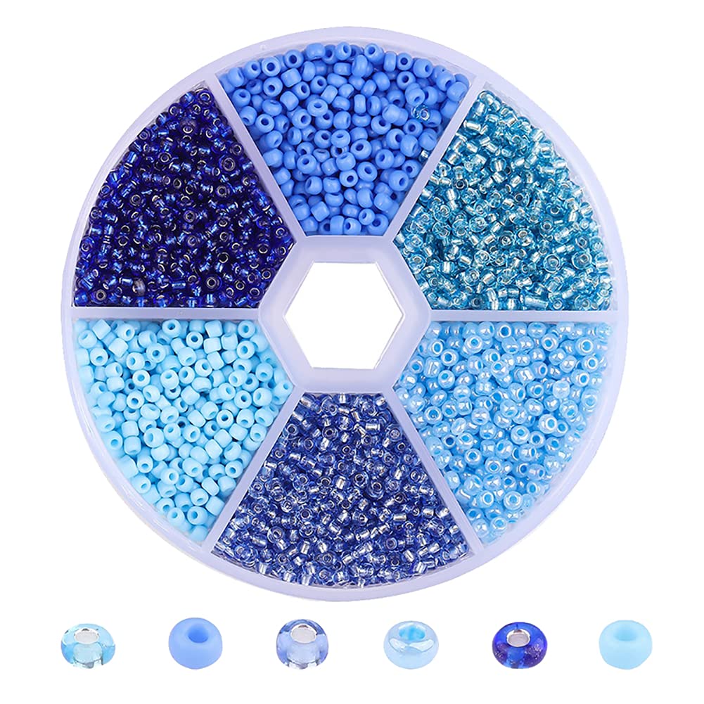 JIHUOO 3900 Pcs 2mm Glass Seed Pony Bracelet Beads with Plastic Storage Box for Jewelry Making Blue