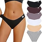 FINETOO Womens Underwear Cotton Bikini Rib Cheeky Panties Sexy V-shaped Waistband Hipster