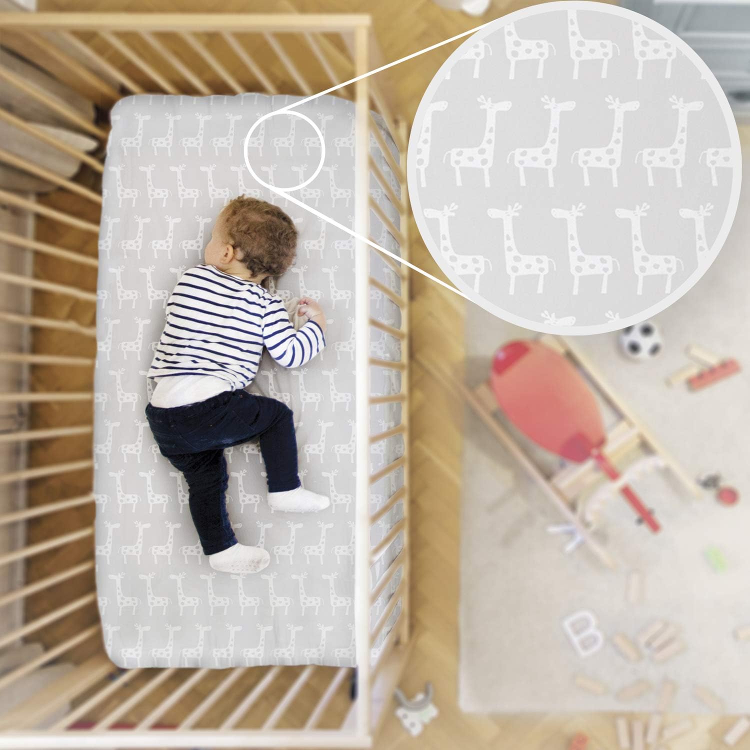 Rabitat Organic Cotton Fitted Cradle Sheet/Bedsheet for Cribs/Cots (Giraffe, White)