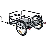 Aosom Foldable Bike Cargo Trailer Bicycle Cart Wagon Trailer w/Hitch, 16'' Wheels, 110 lbs Max Load - Black