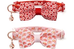 azuza 2 Pack Valentines Cat Collar with Bell Pink Lovely Heart Breakaway Cat Collar Adjustable Cat Collars with Removable Bowtie Suitable for Cats