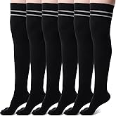 Chicingyou 6 Pair Thigh High Compression Socks for Women Men 15-20 mmHg Over the Knee Compression Support Stockings for Hiking Nurses Running Recovery