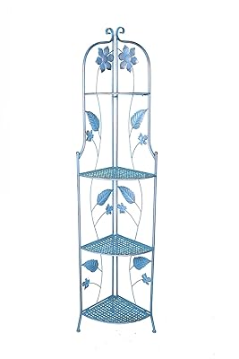 Heather Ann Creations Sunny Kitchen Corner Bakers Rack, Blue Copper