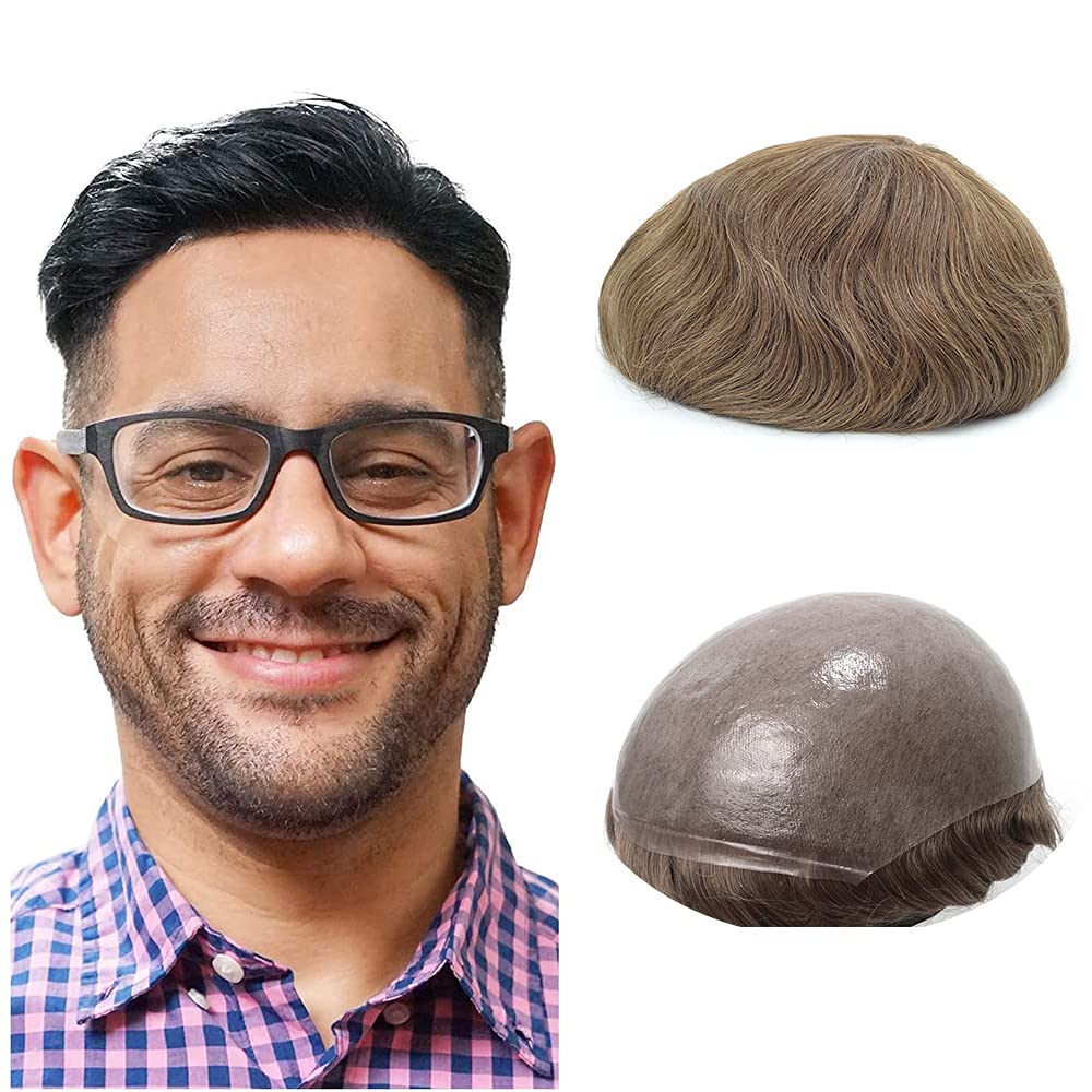 Lordhair 0.06mm Hair System for Men Thin Skin Toupee for Men, Base Size 8X10 Inch V-looped Hairpiece Medium Density Hair Replacement System