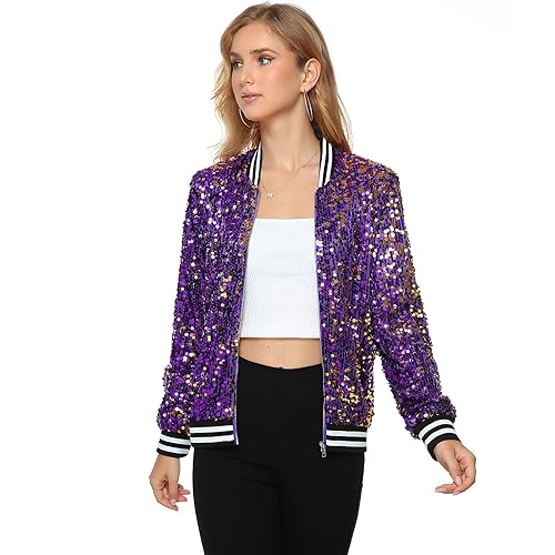 Yutuwomsfushi Womens Long Sleeve Sequin Open Front Zipper Jacket