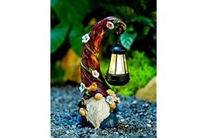 Pohabery Gnome Garden Decor Statue Solar Gnomes Decorations for Yard with Lantern Light Outdoor Decorations for Patio Mom Gift