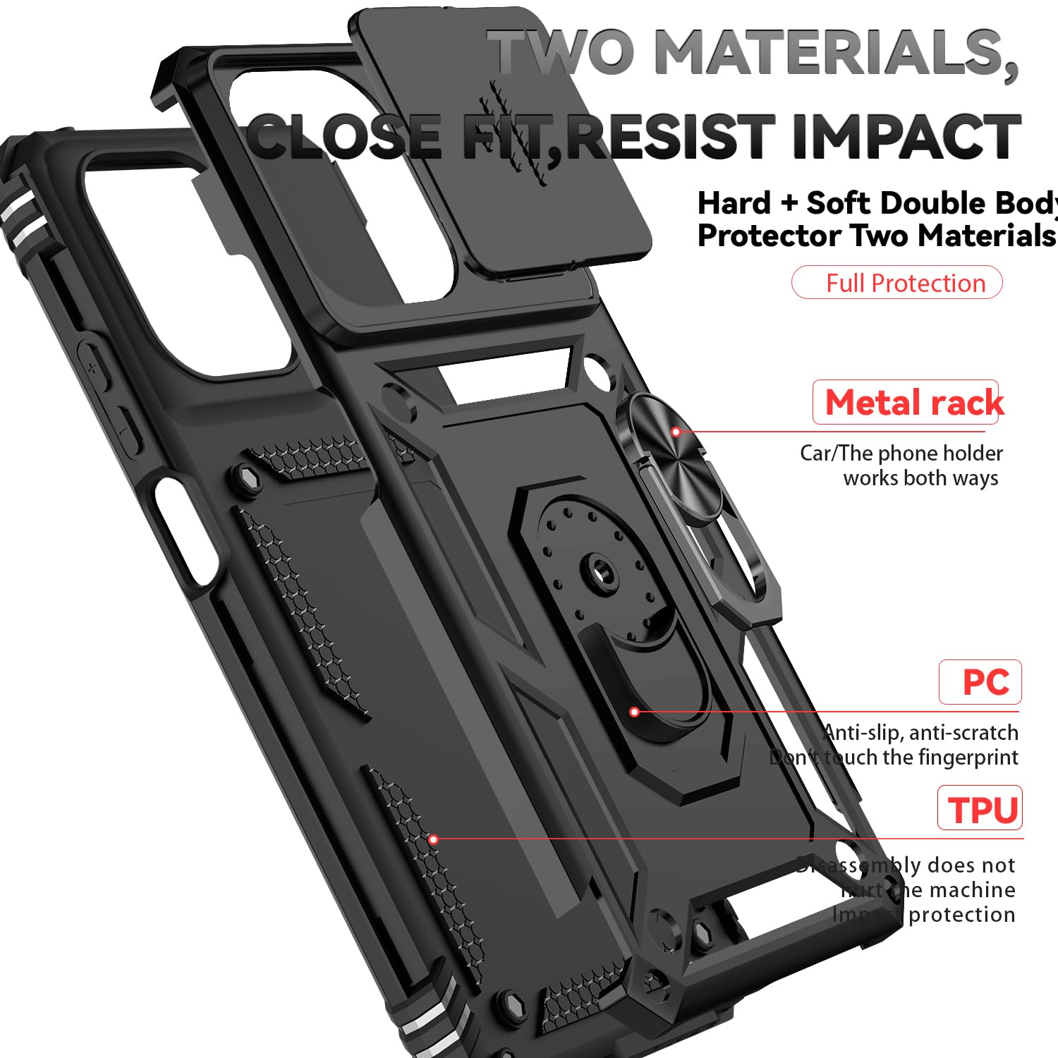 for Motorola Moto G 2025 Case, with Slide Camera Cover HD Screen Protector [Military Grade 16ft. Drop Tested] Magnetic Ring Holder Kickstand Protective Phone Case for Motorola Moto G 2025, Black