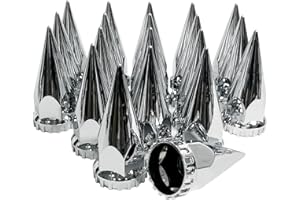 Grandroad auto 20 Pack Spike Lug Nut Covers, 33mm by 4-3/4" Thread On Chrome Spike Nut Cover Caps ABS Plastic Anti-Rust Screw-on Lug Nut Covers for Semi Trucks
