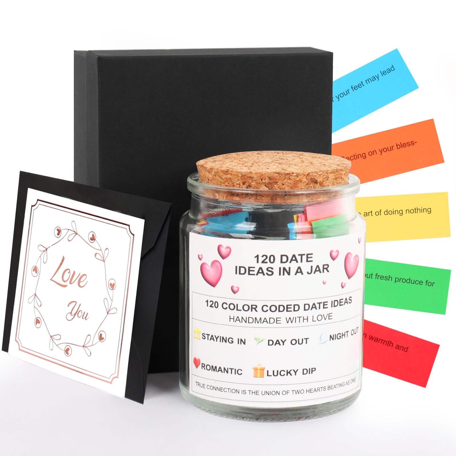 Photo 1 of 120 Date Ideas in a Jar Date Night Jars with Color Coded Romantic Wedding Anniversary Bridal Shower Gifts for Couples Dates Night Game for Him or Her