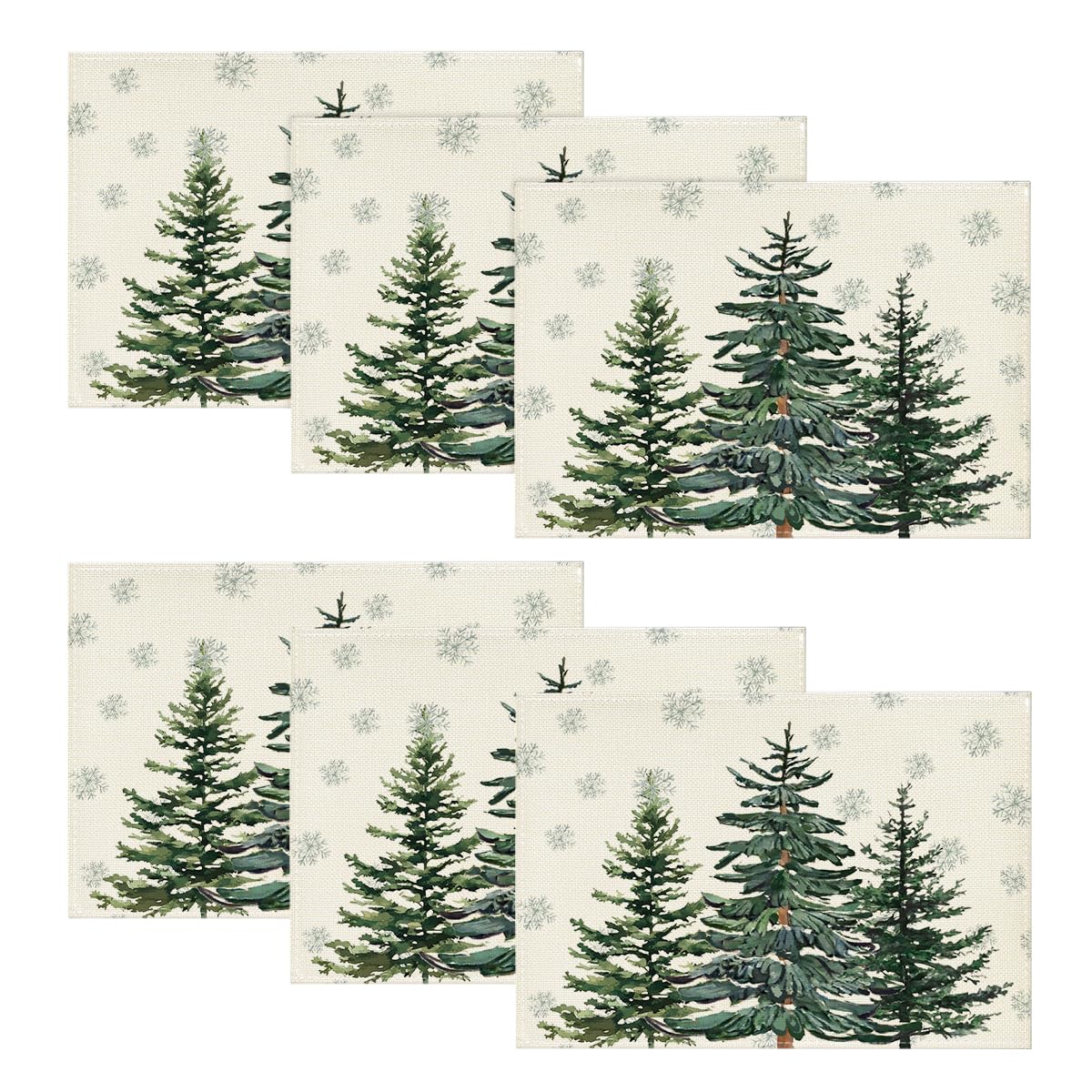 Artoid Mode Pine Trees Snowflakes Christmas Placemats Set of 6, 30 x 45cm Seasonal Winter Xmas Holiday Vintage Washable Table Mats