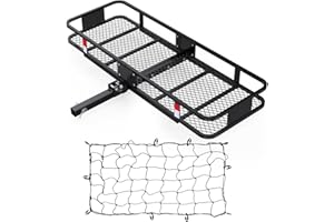 FORWODE 60x24x6 Hitch Carrier for 2 Inch Receiver, 500LB Capacity Hitch Mount Rack with Folding Cargo Basket, Rust-Resistant Coat, Includes Cargo Net