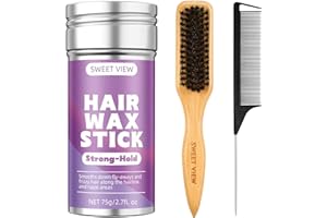SWEET VIEW Boar Bristle Slick Back Hair Brush & Hair Wax Stick for Smooth Flyaways, Frizz, Sleek Ponytail, Buns and Edge Baby Hair, Styling Accessories for Girls, Kids and Women