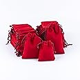50pcs Red Velvet Drawstring Bags, Velvet Pouches, Cloth Bag for Jewelry Gift Packaging, Storage Bag for Christmas Birthday Pa