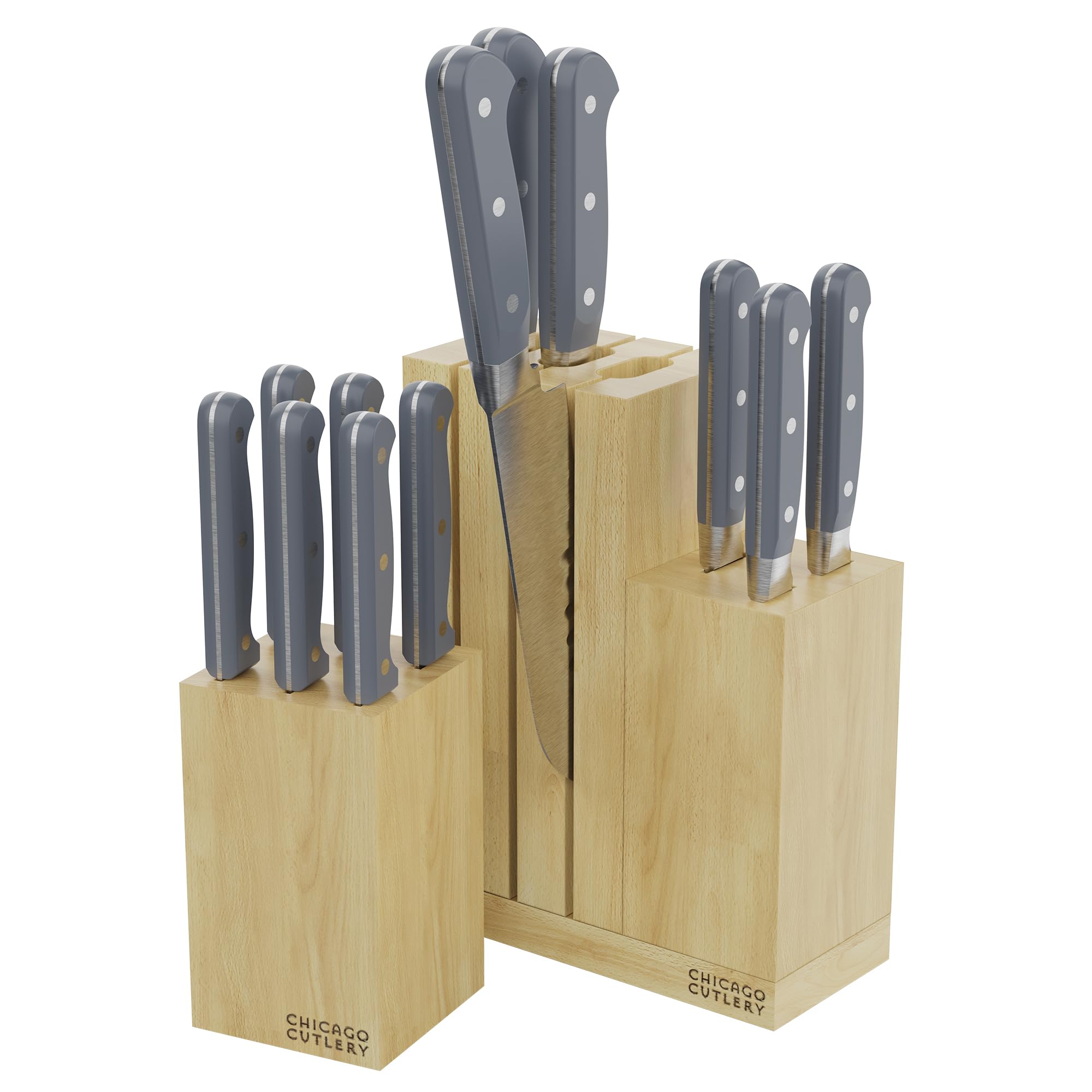 Chicago Cutlery Halsted (14-PC) Full Cutlery Knife & Wooden Block Set, Ergonomic Handles and Sharp Stainless Steel Professional Chef Cutlery Set