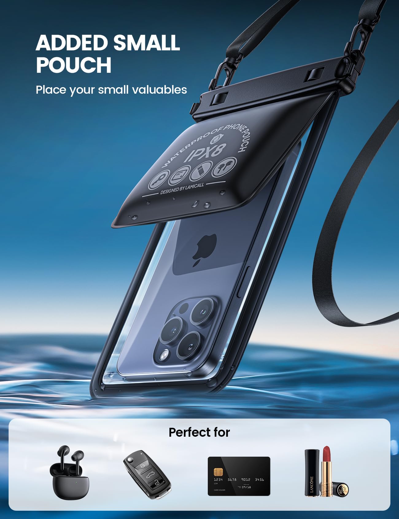 Lamicall Waterproof Phone Pouch Case - [Double Space] IPX8 Water Proof Cell Phone Dry Bag with Lanyard, Beach Cruise Ship Essentials for iPhone 16 15 14 13 Pro Max, Galaxy S25 S24, 4-7.5
