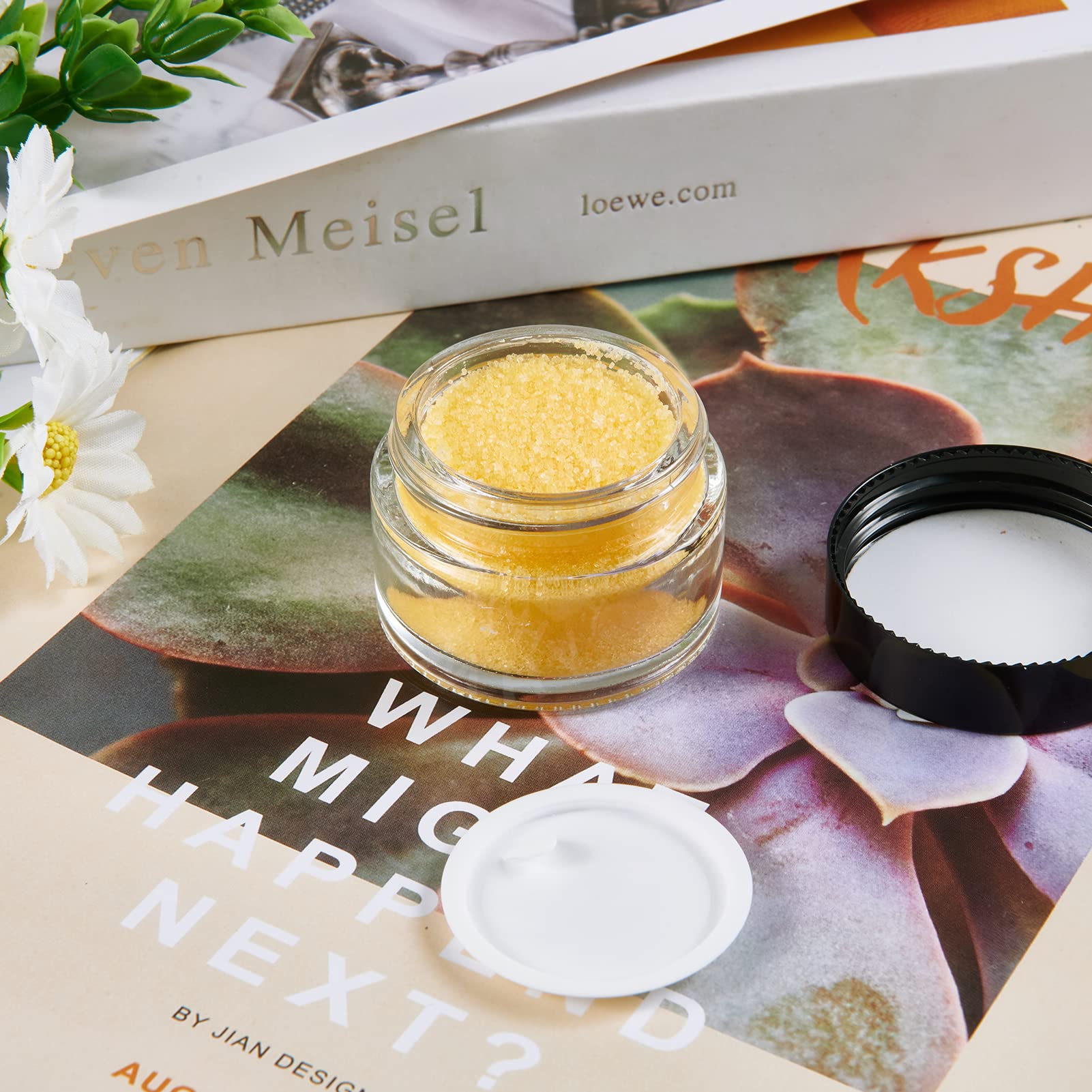 11 Hoa Kinh 1oz Glass Jar with Lid, Hoa Kinh 40 Pack Clear Round Containers Cosmetic Glass Jars with Inner Liners and Black Lids Travel Jars for Storing Lip and Body Scrub, Lotion, Body Butter, Bath Salts, Liquid