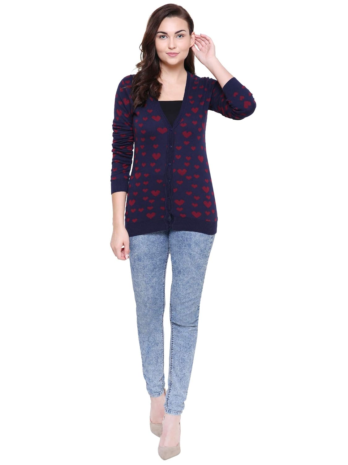 mansicollections dark blue heart knitted cardigan for women