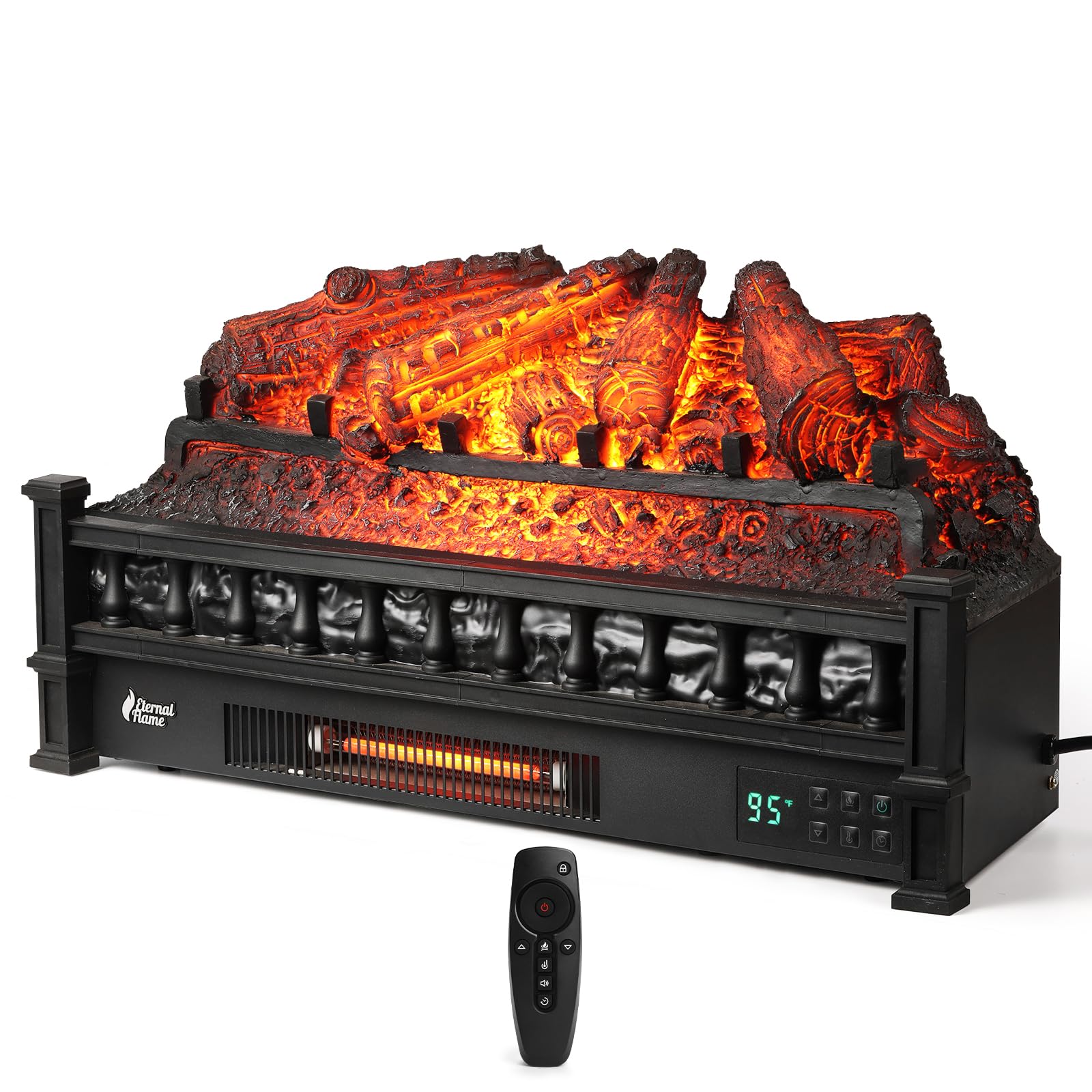 TURBRO Eternal Flame 26-Inch Infrared Quartz Electric Fireplace Log Heater, Realistic Pinewood Logs, Adjustable Flame Colors, Remote Control, Thermostat, Timer, EF26-PB, 1500W Image TURBRO Eternal Flame 26-Inch Infrared Quartz Electric Fireplace Log Heater, Realistic Pinewood Logs, Adjustable Flame Colors, Remote Control, Thermostat, Timer, EF26-PB, 1500W Image