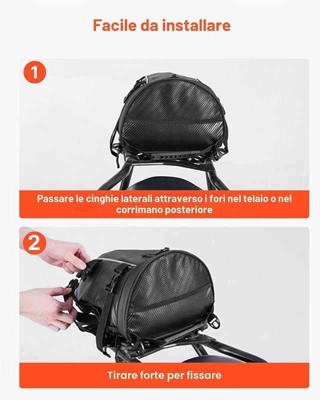 Borsa Posteriore per Moto, Espandibile da 10 L con Copertura Antipioggia Impermeabile, Borsa da Viaggio per Bagagli per Sportivi all'Aria Aperta, Zaino con Tracolle, Tasca, Nero
