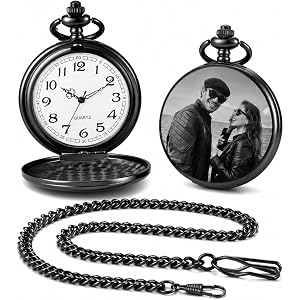 VYP Custom Pocket Watch with Chain Vintage Pocket Watch for Men Two Dial Options Christmas Graduation Birthday Father’s Day G
