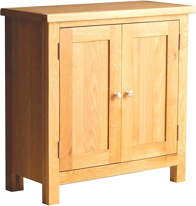 London Oak Cupboard Small Solid Wood 2 Door Storage Cupboard for Living