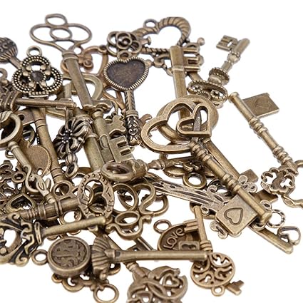 Goldge 80er Vintage Deko Schlüssel Bronze Schlüssel Retro Anhänger für Halskette zum Herstellen von Schmuck, Basteln