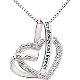 ALOV Jewelry Sterling Silver "I love you for always and forever" Love Heart Cubic Zirconia Necklace