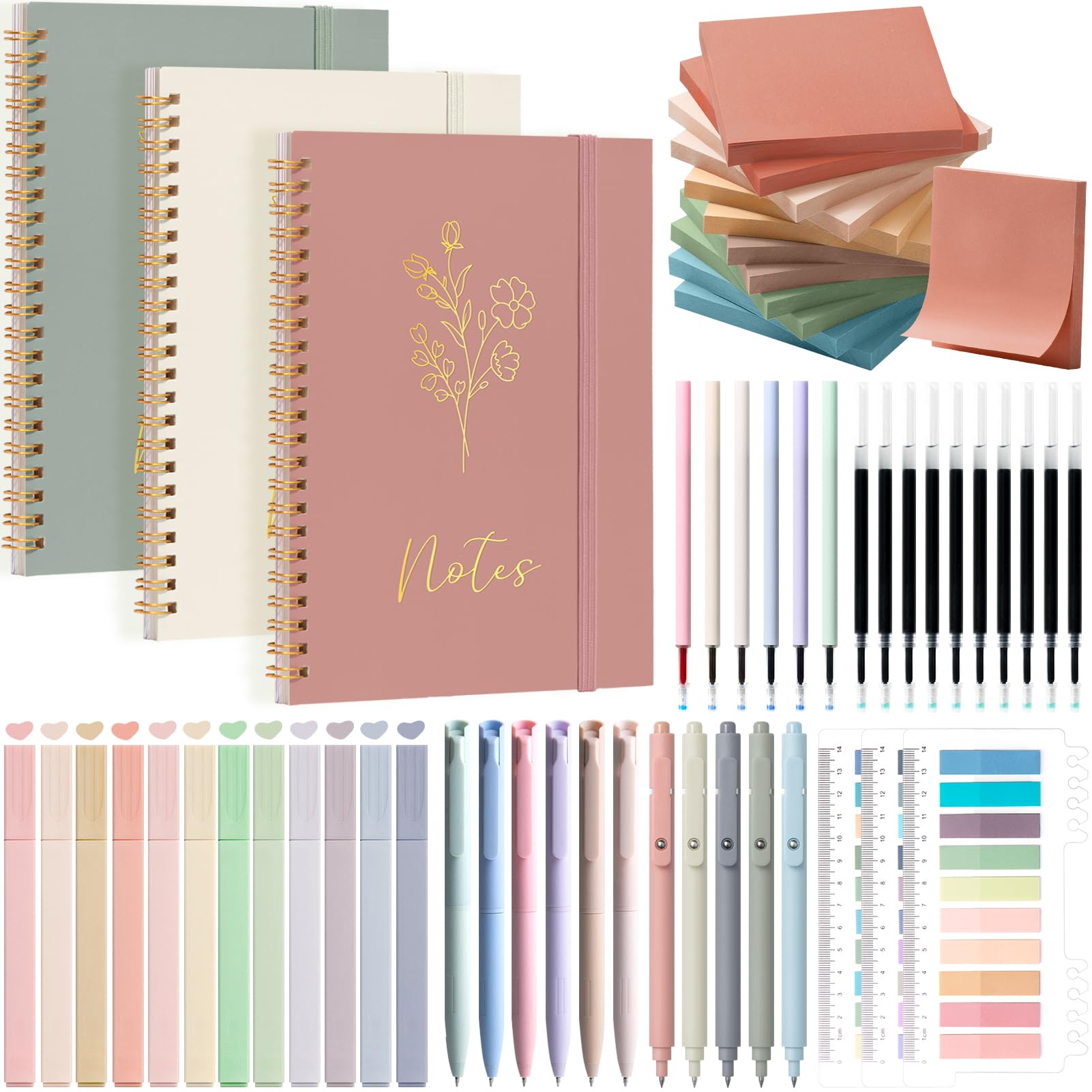 Photo 1 of 58PCS Aesthetic School Supplies, Cute College Ruled A5 Spiral Notebook Stationary Set Back to School Supplies Bible Study Kit Office College Essentials with Pastel Highlighters for Women Student Girls