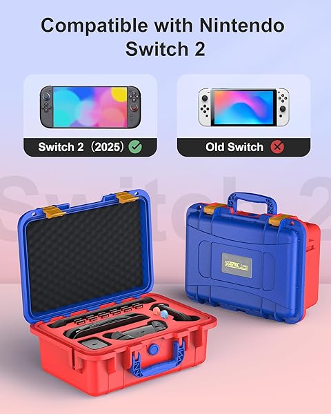 STARTRC GAMES HARD CARRYING CASE FOR NINTENDO SWITCH 2, PROFESSIONAL DELUXE IP67 WATERPROOF, SOFT LINING HARD TRAVEL CASE FOR NINTENDO SWITCH 2 CONSOLE PRO CONTROLLER & ACCESSORIES (RED & BLUE)