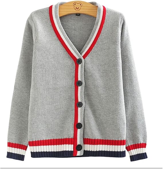 Amazon ベビーゴー Babygo スクール カーディガン 男の子 女の子 Vネック スクール カーディガン 学生 セーター 小学生 中学生 100 180 グレー 130 14 カーディガン 通販