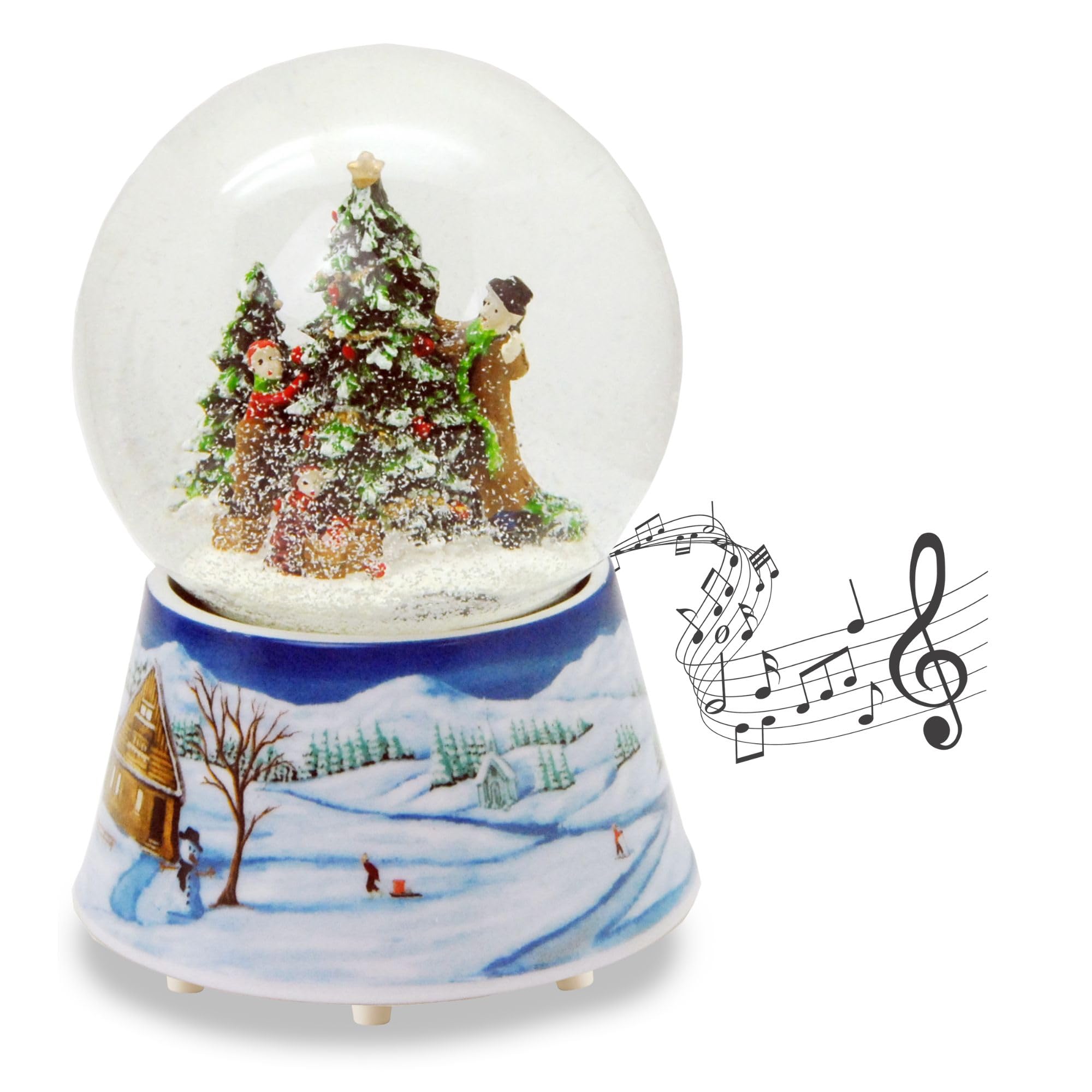 Minium Collection 20011d Christmas Tree Decoration Nostalgia with Porcelain Base Romantic Winter Landscape with Music Box Winter Wonderland Diameter 100 mm