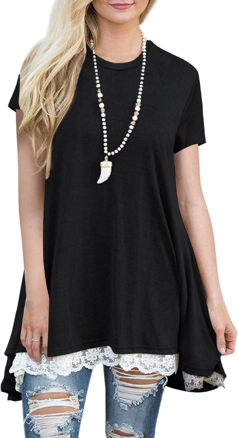 BELAMOR Womens Casual Short Sleeve Flowy A Line Plus Size Tunic Dress Black,XL