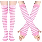 Benefeet Sox Womens Girls Striped Thigh High Socks Over Knee High Socks Leg Arm Warmer Fingerless Gloves Set Tube Costume