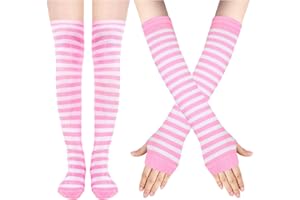 Benefeet Sox Womens Girls Striped Thigh High Socks Over Knee High Socks Leg Arm Warmer Fingerless Gloves Set Tube Costume